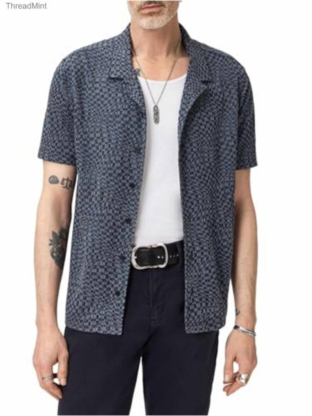 Men's Camp Collar Shirt Short Sleeve Stretchable Polyester Blend